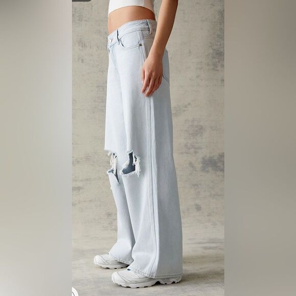Pacsun Eco Light Blue Ripped Low Rise Baggy Jeans NWT - Picture 2 of 11